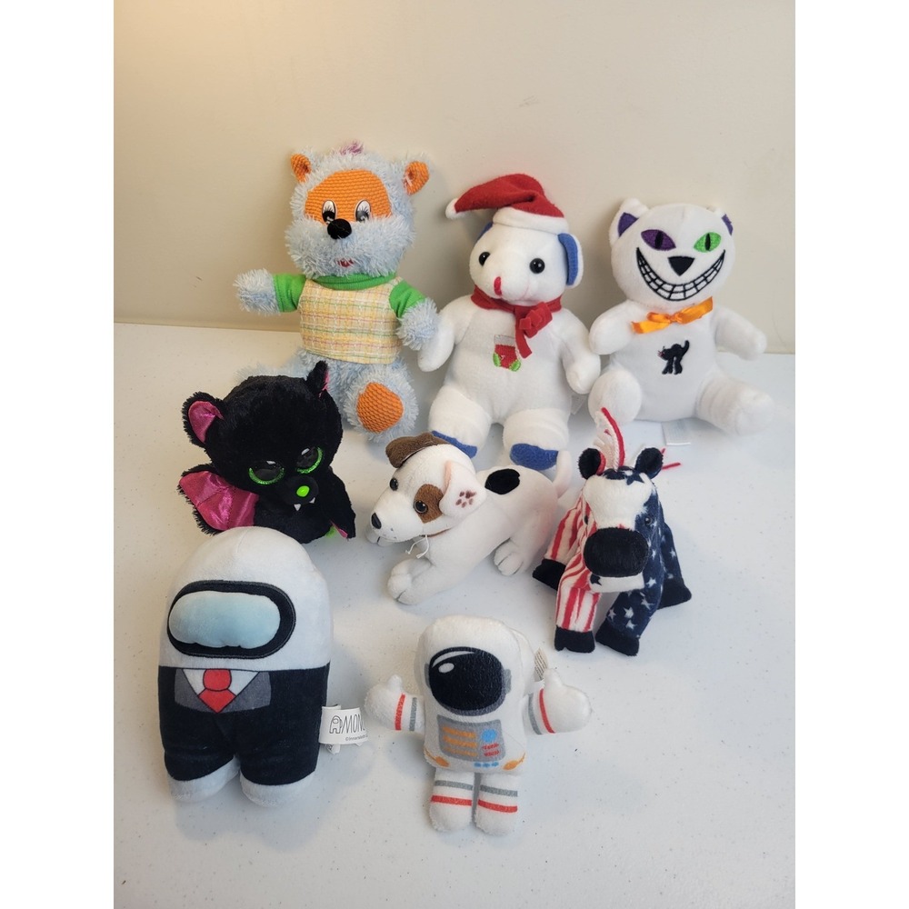 Mixed Plush Toy Lot Among Us Holiday‎ Animals 8pc Multicolor Good Small-Medium